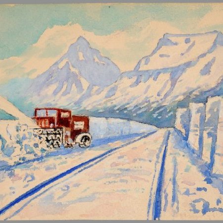 Painting, Mr Dukes Plowing Snow On Looking Glass, X1975.24.03